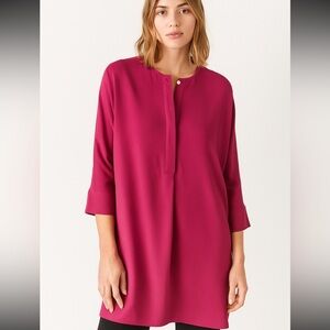 Massimo Dutti Midi Long Sleeve Shift Dress in Burgundy size Large